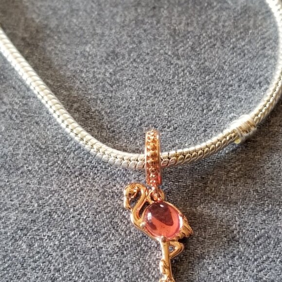 Pink Murano Glass Flamingo Dangle Charm - Picture 5 of 5